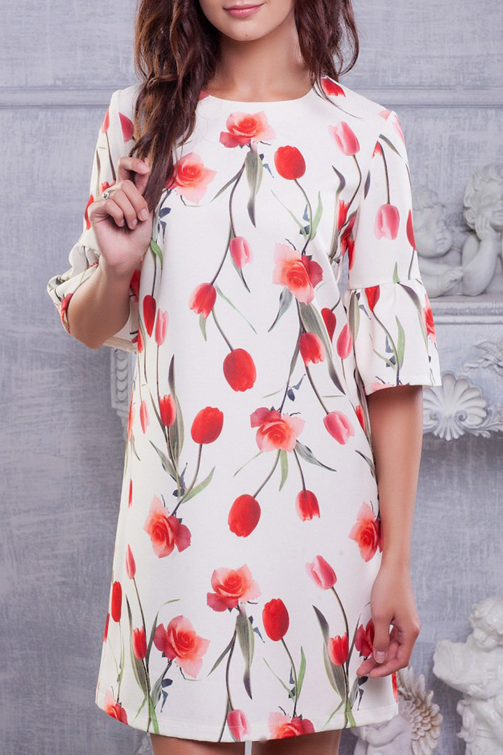 Фото товара 16632, белое платье с тюльпанами